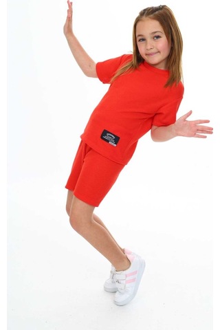 Bisiklet Yaka Şortlu Kız Çocuk Şortlu Takım Neon Turuncu