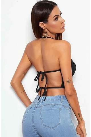 Asil İp Askılı Sırt Dekolteli Kadın Büstiyer Siyah Scuba Kumaş Crop Xs Siyah