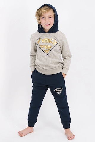 Superman Erkek Çocuk Bej Payetli Kapüşonlu Eşofman Takımı Bej Melanj