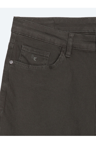 Kip Haki Düz Dokuma Slim Fit Spor Pamuk Karışımlı Pantolon