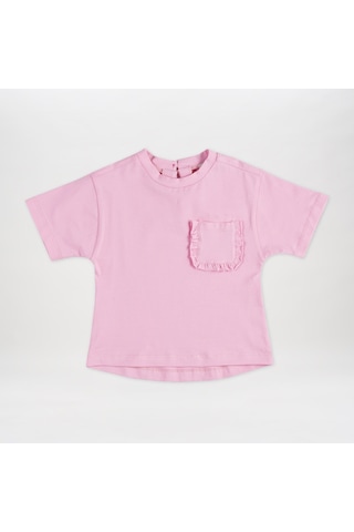 Panço Kız Çocuk Cebi Fırfır Detaylı T-shirt Beyaz 2411gb05011-4340 001 Panço