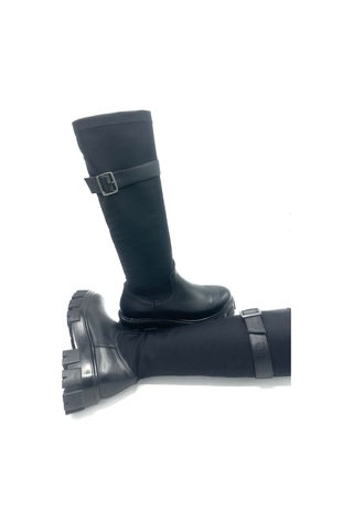Nostra Shoes Spica Hakiki Deri Siyah Kadın Streç Çizme Siyah