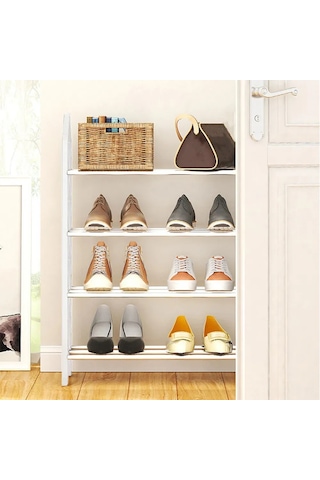 Neevoyu 4 Katlı Metal Ayakkabı Rafı, 42x58x58 Cm, Dayanıklı Çelik, Kolay Montaj, Ev Ofis İçin Beyaz