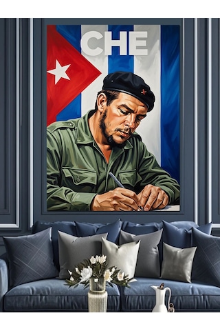 Che Guevara Çalışırken Resmi Dekoratif Kanvas - Mdf Ahşap Tablo