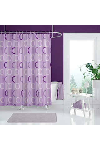 Banyo Perdesi 5033 Lila 1x180x200, Perde Borusu Askı Aparatı Köşe Boru Pembe Hediyeli, Duş Perdesi Seti Lila