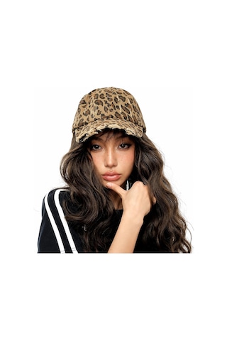 Valkyrie Vintage Leopar Desenli Eskitmeli Kadın Şapka Ayarlanabilir Beyzbol Şapkası Pamuk Baseball Cap Kahverengi