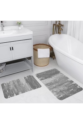 Rovigo Home Baskılı Kaymaz Taban 2 Li Banyo Paspas Takım Rvg5157-100X60-60X50 Çok Renkli