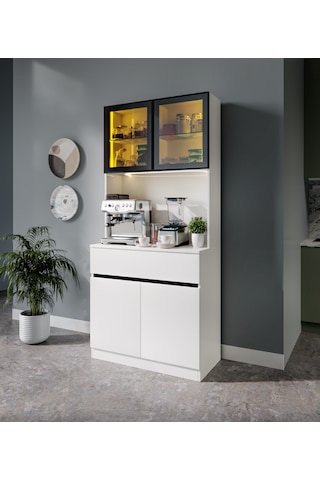 Lotus Mini Kahve Köşesi Komple Mdf Led Aydınlatmalı Mutfak Dolabı Beyaz
