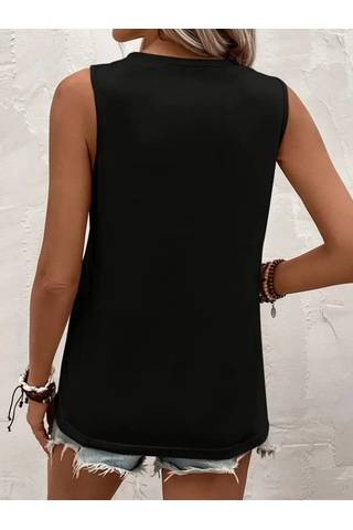 Modaserdem Kadın Kolsuz Bisiklet Yaka Önden Şerit Detaylı Viskon Bluz Siyah