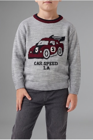 Defacto Oversize Basic Araba Desenli Kazak Erkek Bebek H9286a526wngr400 Gri-gr400