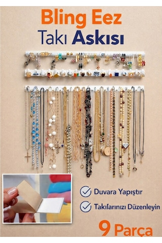 Bling Eez Takı Askısı 9 Parça Takı Aksesuar Düzenleyici Kolye Küpe Yüzük Takı Organizer Beyaz