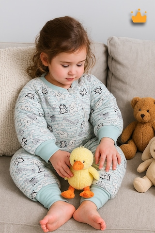 2.5 Tog 2-9 Yaş Premium Kalite Kalın Elyaf Dolgulu Uzun Kollu Kız Erkek Çocuk Uyku Tulumu Yeşil