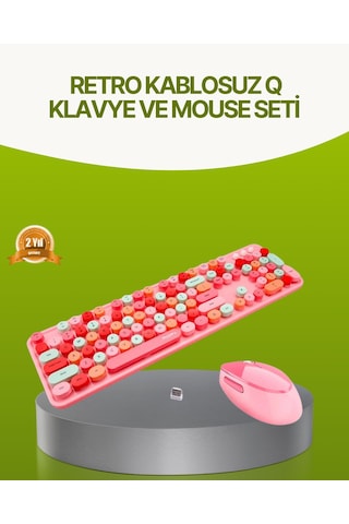 Bluetooth Retro Kablosuz Klavye Ve Mouse Seti 3 Cihaz Bağlantılı, Sessiz Tuş, Uzun Pil Ömrü Optik