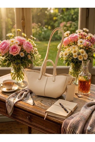 Housebags Valentina Kadın Fermuarlı + Cüzdan Charm El Ve Omuz Çantası Bej