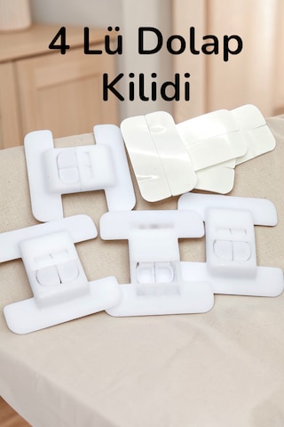 4 Adet Kendinden Yapışkanlı Buzdolabı, Çekmece Ve Dolap Kapağı Çocuk Kilidi Açık Beyaz