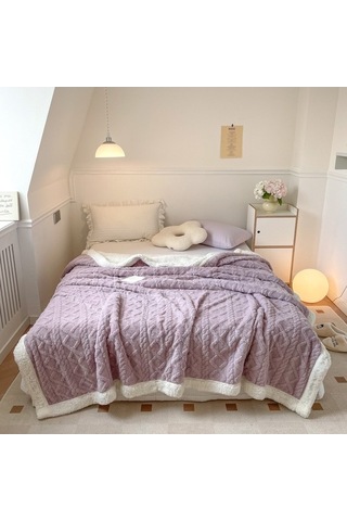 Novahub Yumuşak Yeni Tek Renk Mor Mor Kuzu Kalınlaştırılmış Kadife Ev Düz Çift Battaniye Basit 200cm 150 Gi Mor