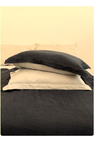 Siyah-naturel 100%100 Pamuklu Yıkamalı Vintage Çift Kişilik Nevresim Takımı, 200 X 220 Siyah