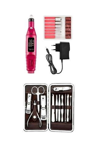 Mobee Manikür Pedikür Seti 12'li + Elektrikli Tırnak Törpü Seti
