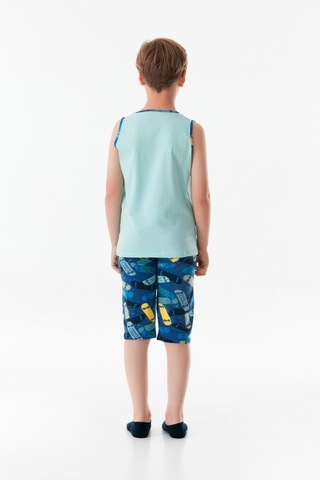 Fullamoda Baskılı Bisiklet Yaka Erkek Çocuk Pijama Takımı 24mıcg631212230-mavi 24MICG631212230-Mavi