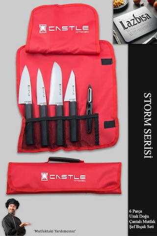 Incisive Serisi 6 Parça Mutfak Bıçak Set Kırmızı Çantalı İncisive Siyah - Kırmızı