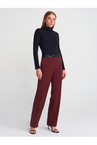 Dilvin 71603 Suni Deri Detaylı Pantolon Bordo