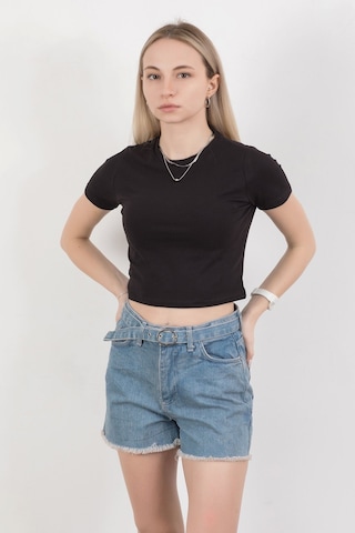 Giysa Kadın Bisiklet Yaka Pamuklu Basic T-shirt Siyah Ms0000102 Siyah