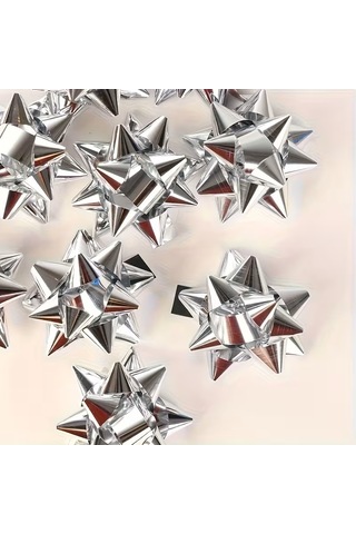 Metalize Gümüş 4,5cm Yıldız-fiyonk Yapşkanlı Paket Süsü 20adt