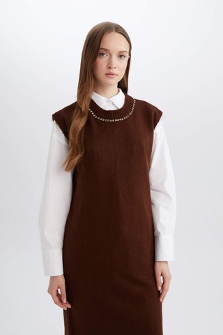 DeFacto Regular Fit Bisiklet Yaka Uzun Triko Süveter E2372AX24WNBN585 Kahve