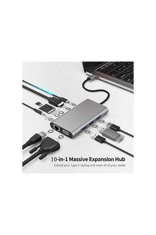 Fc31 Macbook Uyumlu Type-c Usb-c 4 Usb 3.0 4k 1080p Hd Hdmı Vga Rj45 Pd Aux Ses Sd Tf Kart 11ın1 Çevirici Hub Adaptör Sku: Smg8690010092625