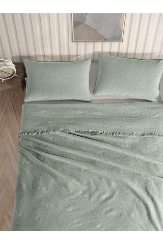 Jakarlı Daire Yatak Örtüsü Seti Çift Kişilik Mint Mint