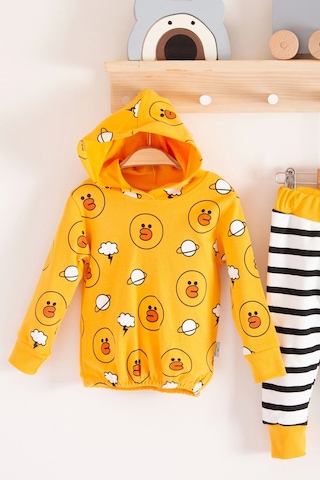 Baby Donat Civciv Desenli 2'li % 100 Pamuk Erkek Bebek Takımı Sarı