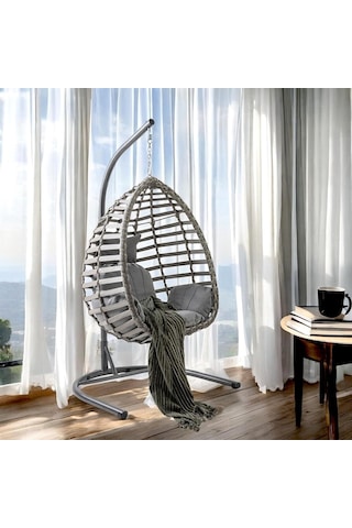 Capri Swing Gümbet Tekli Rattan Bahçe Balkon Salıncağı Gri Çok Renkli