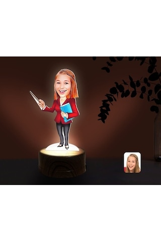 Kişiye Özel Kadın Öğretmen Karikatürlü Dekoratif 3D Biblo Led Işı (481501338)