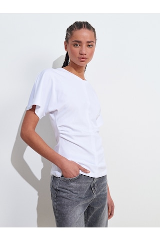 Dilvin 31585 Drape Detaylı T-shirt-beyaz Beyaz