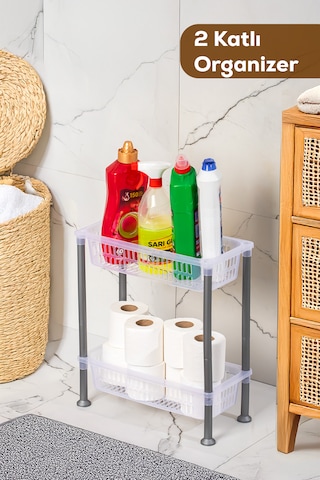 Porsima 5157 2 Katlı Raf - Çok Amaçlı 2 Katlı Evye Altı Düzenleyici Dolap Içi Tezgah Altı Organizer Şeffaf
