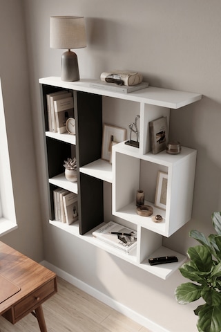 Reyo Enda Home Yegane Duvar Rafı, Duvar Kitaplığı, Dekoratif Kitaplık, Modern Kitaplık Antrasit - Beyaz