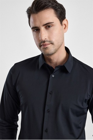 Süvari Siyah Slim Klasik Yaka Düz Casual Gömlek Gm1008400364-s09