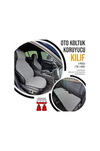 Oto Koltuk Koruyucu Kılıf Çizgili Füme Beyaz Universal 2+1 Parça Ön Arka A+ Kalite