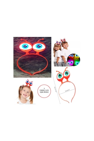 Led Işıklı Pilli 3 Farklı Modda Yanan Uzaylı Göz Parti Tacı Kırmızı Renk 18x12 Cm