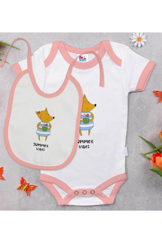 Bk Kids Summer Vibes Tasarımlı Pembe Bebek Body Zıbın Ve Mama Önl Çok Renkli