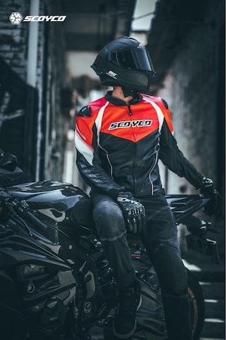Motoanl Motosiklet Montu 4 Mevsim Deri Ve Maxdura Kumaş Racing Mont Pu Leather Black-red