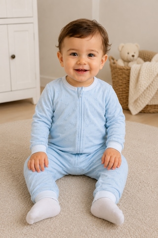 Babyhola 1.5 Tog Gül Ve Yıldız Desenli Kadife Uzun Kollu Bebek Uyku Tulumu 2710 Mavi