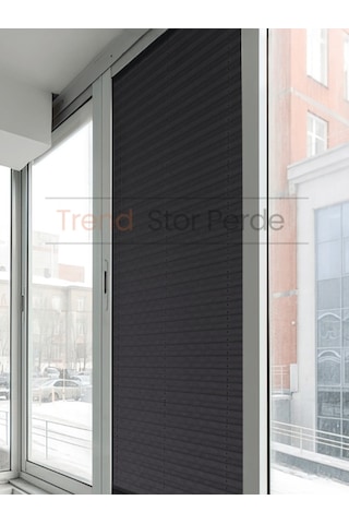 Antrasit Plise Katlanır Cam Balkon Perdesi - Ofis Perdesi - Salon Perdesi - 014 Antrasit