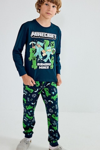 Defacto Minecraft Diamond Miner Baskılı Uzun Kollu Üst Lastikli Paça Alt 2li Pijama Takımı Erkek Çocuk H6701a826augn614 Yeşil-gn614