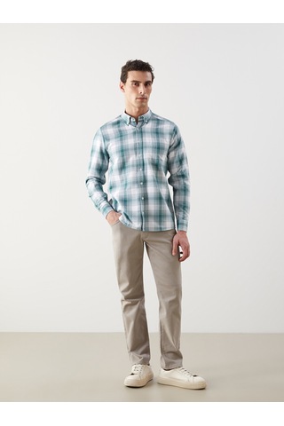 Lcwaıkıkı Classic Yeşil Regular Fit Uzun Kollu Ekose Gabardin Erkek Gömlek
