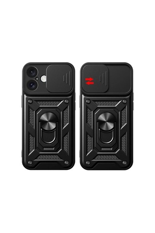 Apple Uyumlu Apple iPhone 16 Kılıf Pars Lens Yüzüklü Silikon - Kırmızı -
