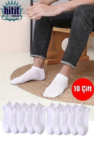 Hitit Socks Hitit Sock Erkek 10 Çift Premium Kalite Pamuklu Düz Patik Beyaz