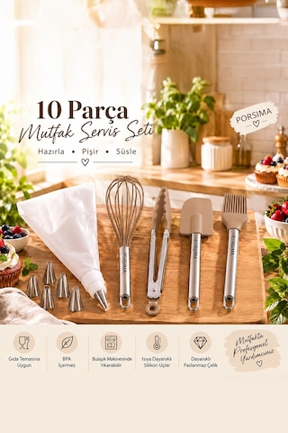Porsima 3161 10 Parça Pasta Ve Tatlı Servis Seti Kek Pasta Şekillendirme Araçları Kapicino Kahverengi