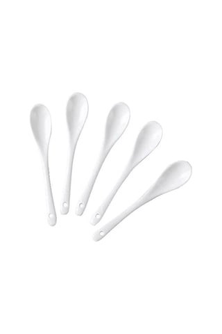 Honmex 5'li Seramik Kahve Kaşığı Seti - Dayanıklı, Yıkama Makinesine Uygun, Ev/restoran İçin Pratik Tabak Çeşidi Beyaz