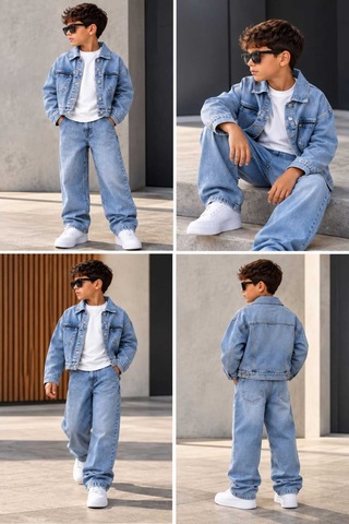 Toikids Erkek Çocuk Jean Ceketli Pantolonlu 2'li Denim Takım Mavi